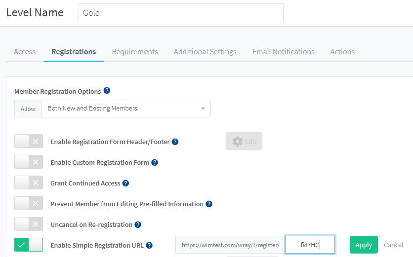 WishList Member Registration Settings