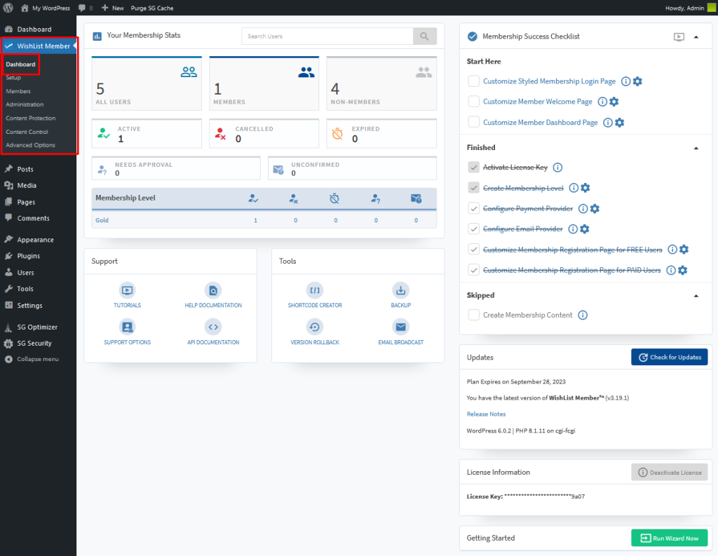 WishList Member Dashboard