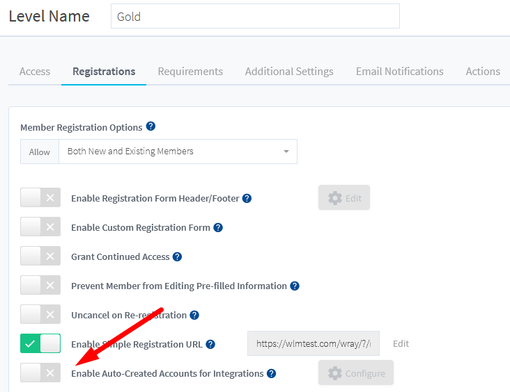 WishList Member Registration Settings