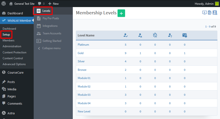 WishList Member Levels Section