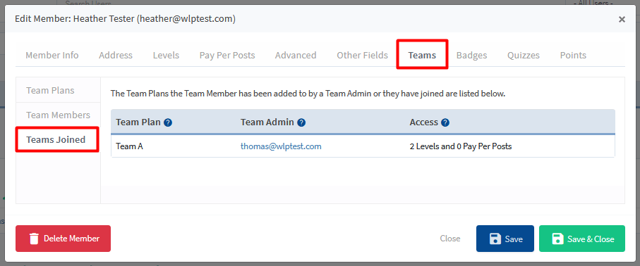 Manage Members - Team Accounts