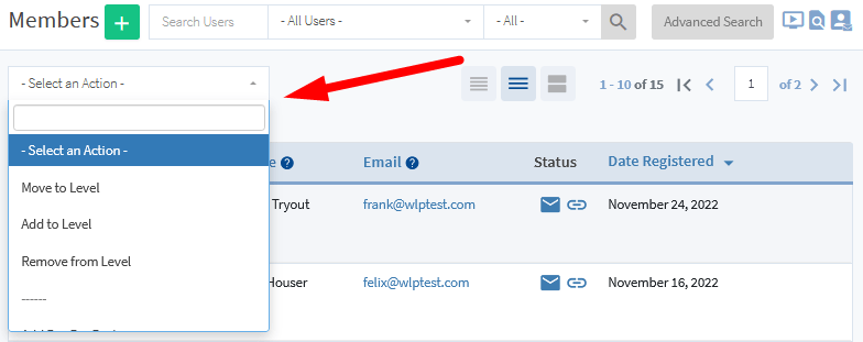 Bulk Edit Existing Members - Select an Action