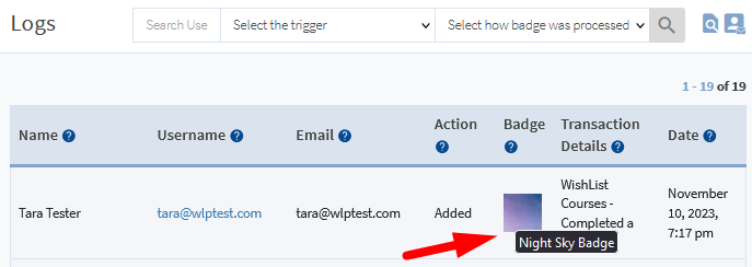 CourseCure Badges - Badge Logs